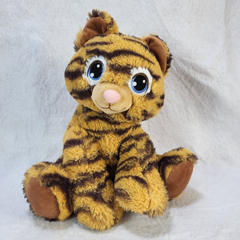 Build-A-Bear Workshop Tiger Cat Stuffed Plush Orange Black Striped Blue Eyes 12"